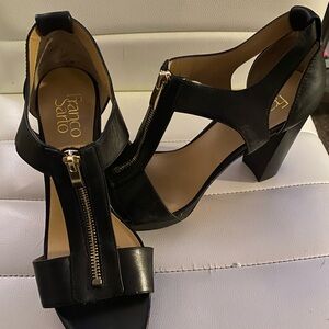 Franco Sarto Black Heeled Sandals with Gold Zipper